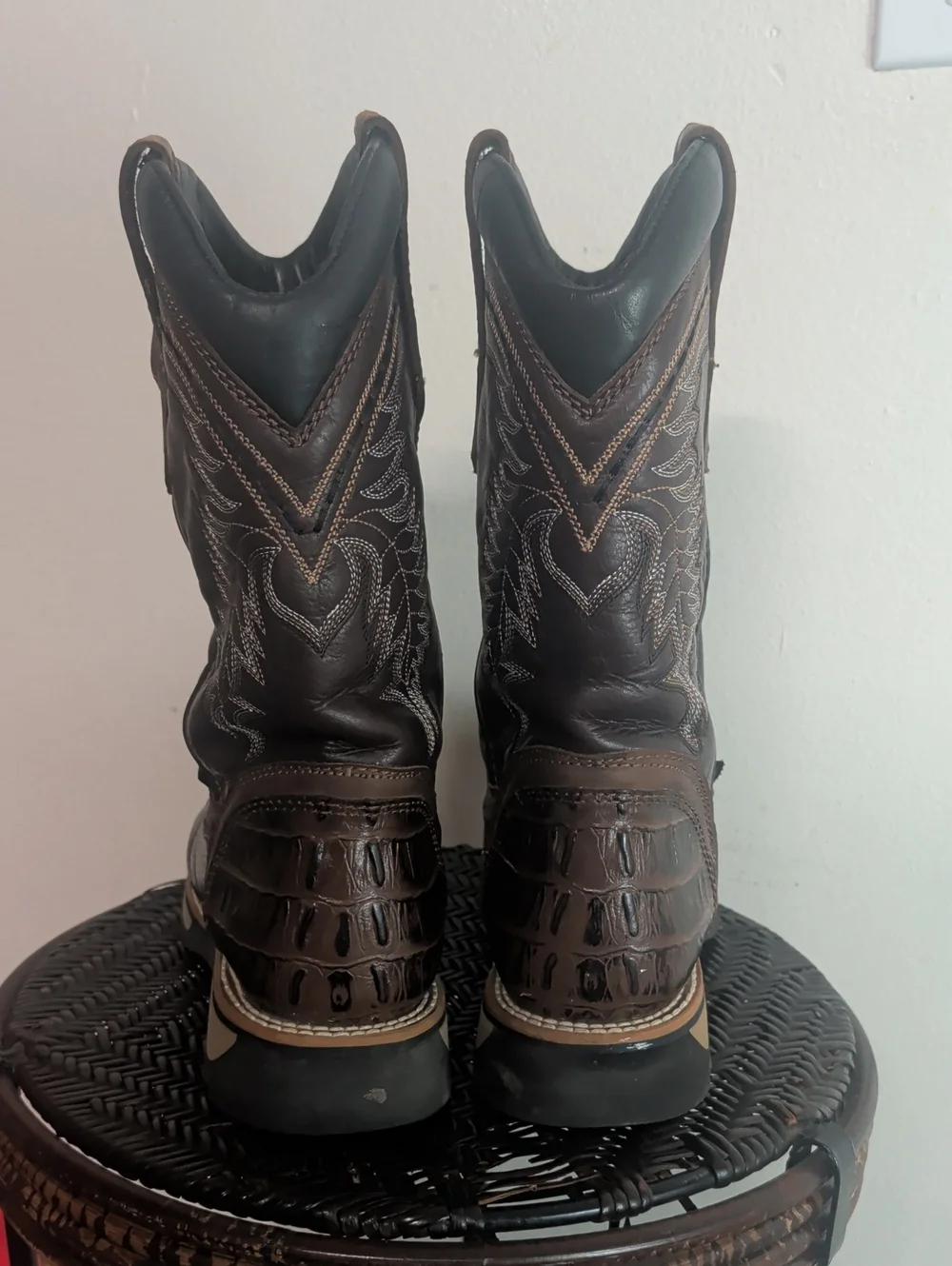 Buffalo And Bull Croc Print Square Toe Leather Boots Men Size 11